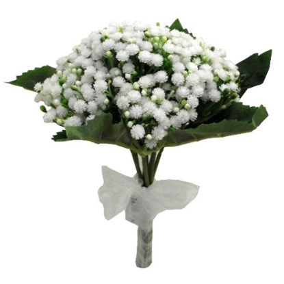 Picture of 28cm WRAPPED GYPSOPHILA BUNDLE WITH ORGANZA BOW (8 STEMS) WHITE