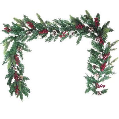 Picture of 7ft SNOW FROSTED SPRUCE AND PINE GARLAND WITH CONES AND BERRIES GREEN