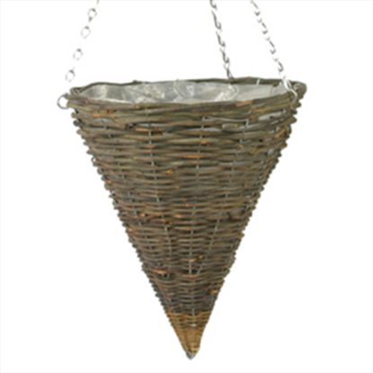 Picture of BLACK RATTAN CONE PLASTIC LINED HANGING BASKET 12 INCH