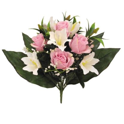 Picture of 45cm ROSE AND LILY BUSH WITH GYP PINK/IVORY