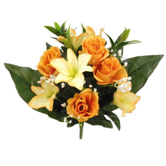 Picture of 45cm ROSE AND LILY BUSH WITH GYP ORANGE/YELLOW