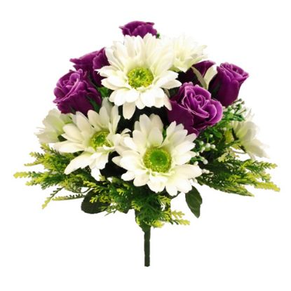 Picture of 32cm ROSEBUD AND GERBERA BUSH WITH GYP PURPLE/IVORY