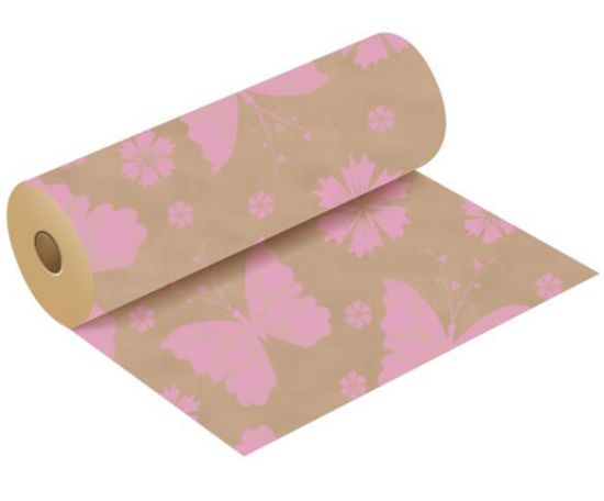 Picture of 50g KRAFT PAPER ROLL WITH POLISHED FINISH 50cm X 3kg (120metres) BUTTERFLY BABY PINK/NATURAL