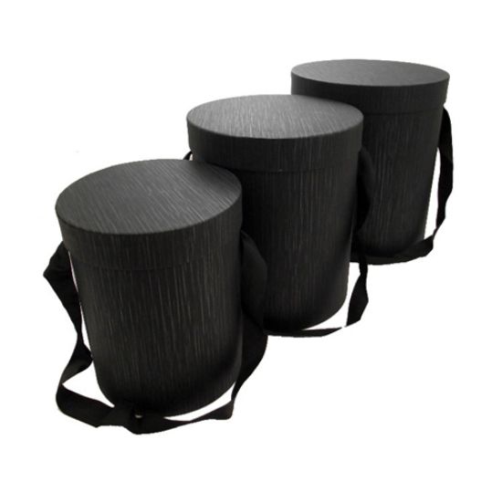 Picture of SET OF 3 ROUND FLOWER BOXES BLACK