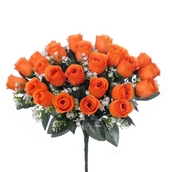 Picture of 41cm ROSEBUD BUSH (24 HEADS) WITH GYP ORANGE