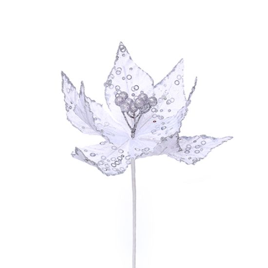 Picture of 25cm SINGLE POINSETTIA WHITE/SILVER