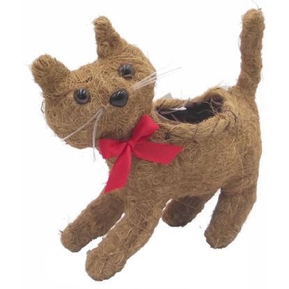 Picture of 26cm COCO FIBRE STANDING CAT PLANTER WITH PLASTIC LINING
