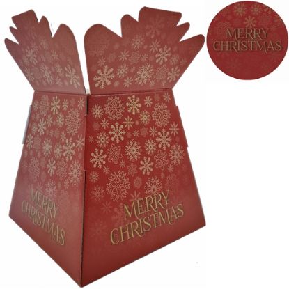 Picture of BOUQUET BOX GLOSSY - MERRY CHRISTMAS SNOWFLAKES BURGUNDY/GOLD X 30pcs
