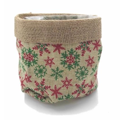 Picture of 15cm CLOTH PLANTER - SNOWFLAKES NAT/RED/GREEN