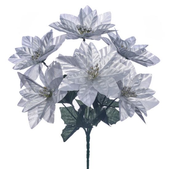 Picture of 34cm POINSETTIA BUSH (7 HEADS) METALLIC SILVER