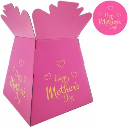 Picture of BOUQUET BOX GLOSSY - HAPPY MOTHERS DAY WITH HEARTS PINK/CREAM X 30pcs