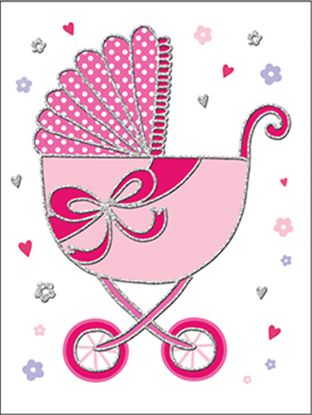 Picture of 10cm MINI GIFT CARD X 6pcs - NO MESSAGE BABY GIRL PRAM
