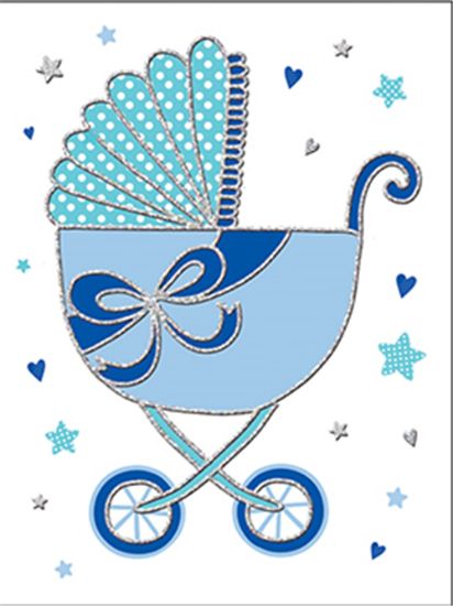 Picture of 10cm MINI GIFT CARD X 6pcs - NO MESSAGE BABY BOY PRAM