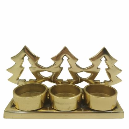 Picture of 18cm METAL CHRISTMAS TEALIGHT HOLDER - TREES GOLD X 2pcs