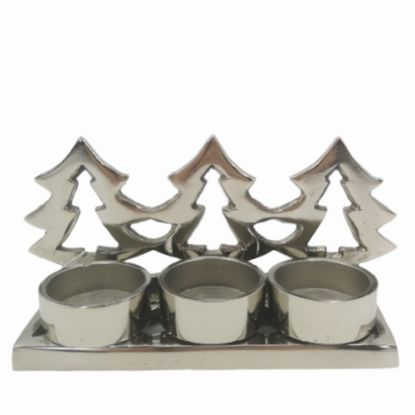 Picture of 18cm METAL CHRISTMAS TEALIGHT HOLDER - TREES NICKEL PLATED X 2pcs