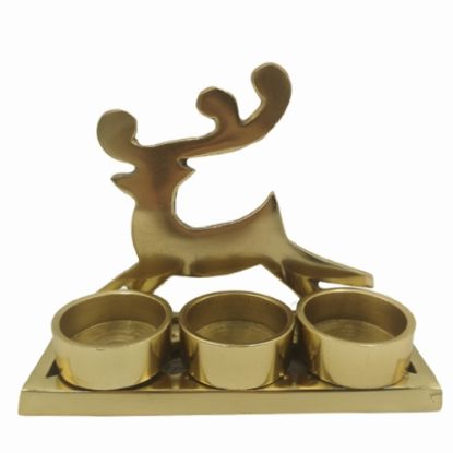 Picture of 18cm METAL CHRISTMAS TEALIGHT HOLDER - REINDEER GOLD X 2pcs