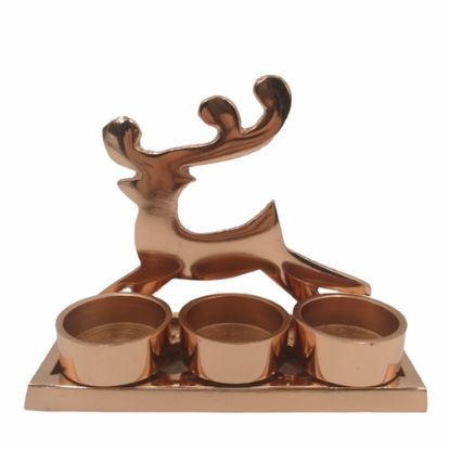 Picture of 18cm METAL CHRISTMAS TEALIGHT HOLDER - REINDEER ROSE GOLD X 2pcs