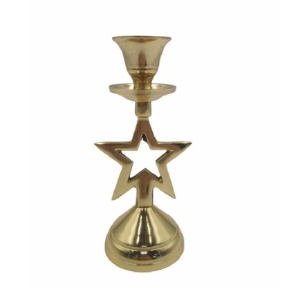 Picture of 15cm METAL CHRISTMAS SINGLE CANDLE HOLDER - STAR GOLD