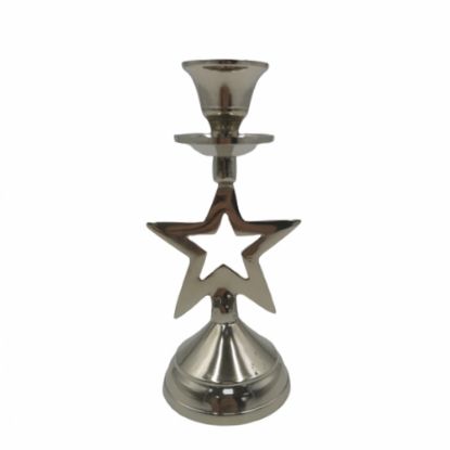 Picture of 15cm METAL CHRISTMAS SINGLE CANDLE HOLDER - STAR NICKEL PLATED