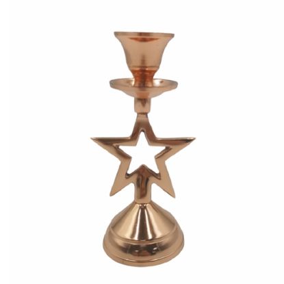 Picture of 15cm METAL CHRISTMAS SINGLE CANDLE HOLDER - STAR ROSE GOLD