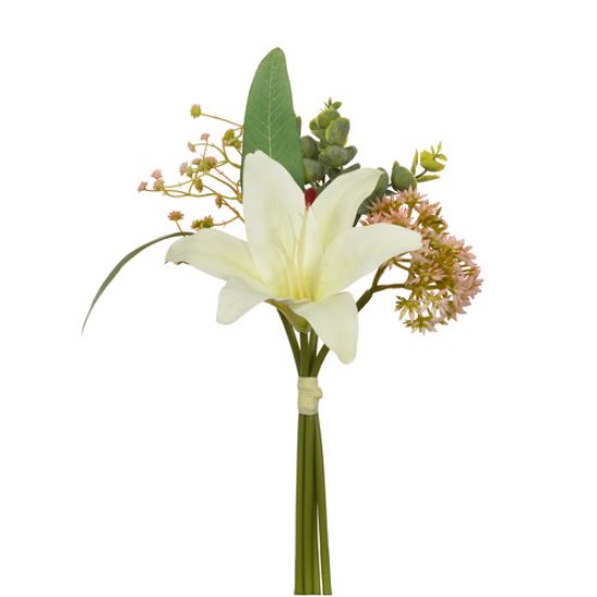 Picture of 31cm LILY EUCALYPTUS AND BERRY BUNDLE IVORY