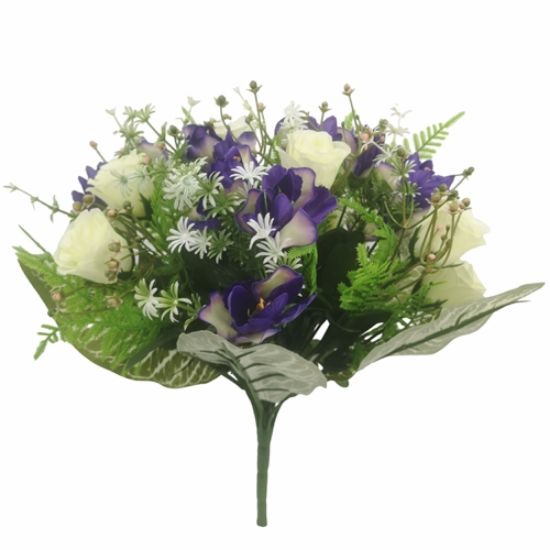 Picture of 34cm ROSEBUD AND IRIS BUSH PURPLE/IVORY