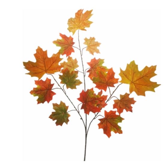 Picture of 72cm LARGE AUTUMN MAPLE LEAF SPRAY (15 LEAVES) ORANGE/RED/GREEN X 12pcs