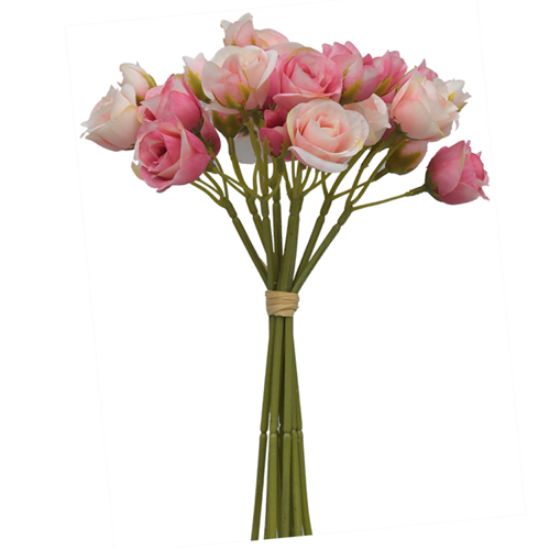 Picture of 30cm MINI ROSE AND ROSEBUD BUNDLE PINK/LIGHT PINK