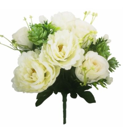 Picture of 31cm ROSE AND PEONY BUSH IVORY