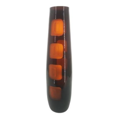 Picture of 40cm CARVED GLASS VASE BLACK/ORANGE