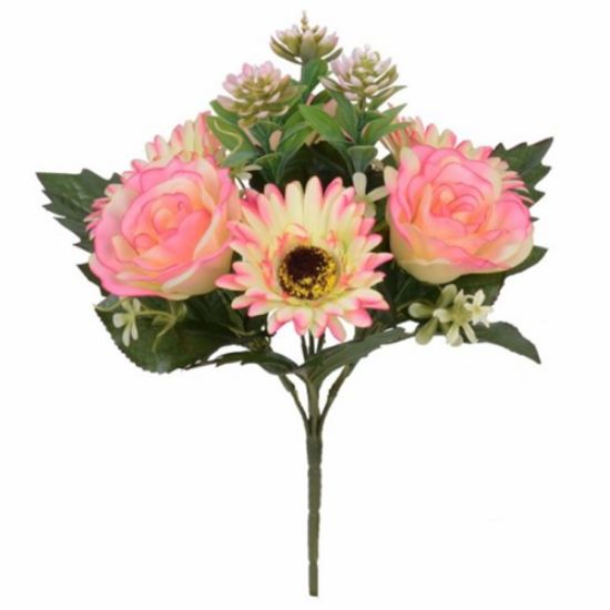 Picture of 33cm ROSE GERBERA AND SUCCULENT BUSH PINK/CREAM