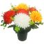 Picture of CEMETERY POT WITH SPIKY CHRYSANTHEMUMS AND EUCALYPTUS IVORY/ORANGE/RED