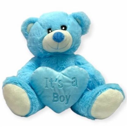 Picture of 20cm (8 INCH) SITTING BABY BEAR WITH ITS A BOY HEART BLUE