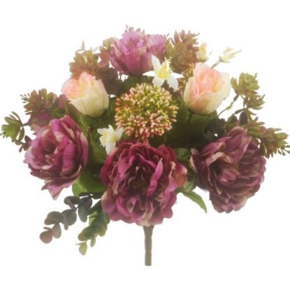 Picture of 37cm PEONY ROSE AND SUCCULENT MIXED BUSH MAUVE/PINK