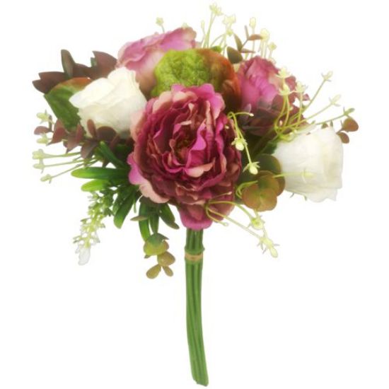 Picture of 35cm PEONY ROSEBUD AND EUCALYPTUS BUNDLE MAUVE/IVORY