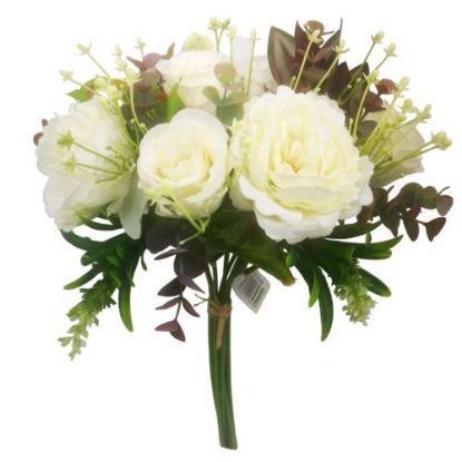 Picture of 35cm PEONY ROSEBUD AND EUCALYPTUS BUNDLE IVORY