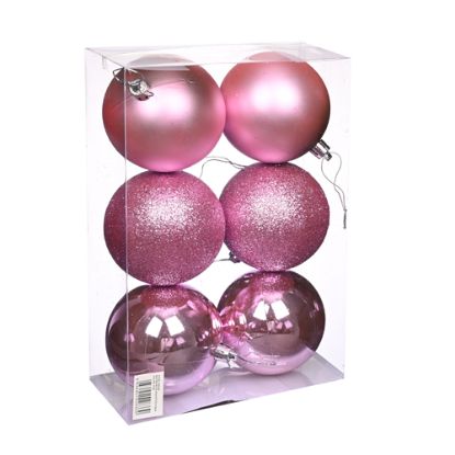 Picture of 8cm CHRISTMAS BAUBLES ASSORTED PINK X 6pcs