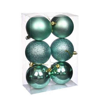 Picture of 8cm CHRISTMAS BAUBLES ASSORTED MINT GREEN X 6pcs