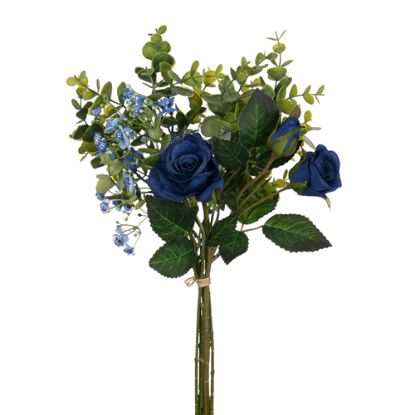 Picture of 33cm ROSE AND FOLIAGE BUNDLE ROYAL BLUE