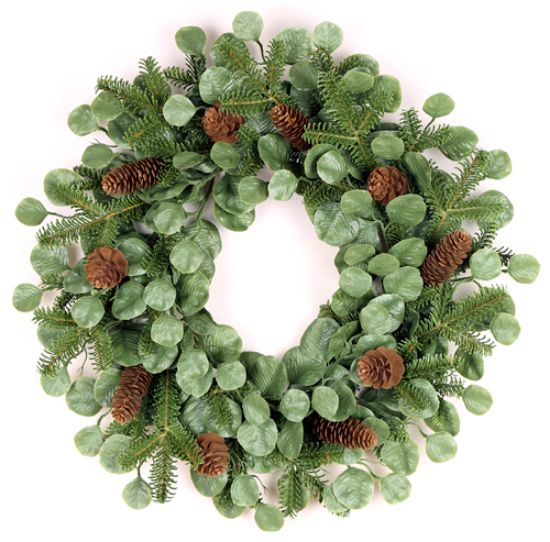 Picture of 60cm (24 INCH) MIXED SPRUCE AND FOLIAGE CHRISTMAS WREATH WITH CONES GREEN