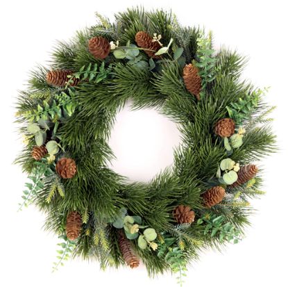 Picture of 60cm (24 INCH) MIXED SPRUCE AND FOLIAGE CHRISTMAS WREATH WITH CONES GREEN