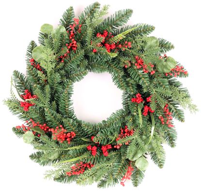 Picture of 60cm (24 INCH) MIXED SPRUCE AND FOLIAGE CHRISTMAS WREATH WITH BERRIES GREEN/RED