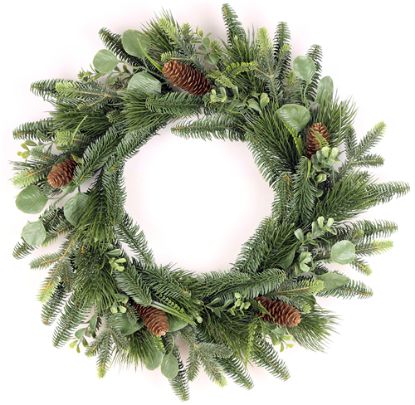 Picture of 60cm (24 INCH) MIXED SPRUCE AND FOLIAGE CHRISTMAS WREATH WITH CONES GREEN