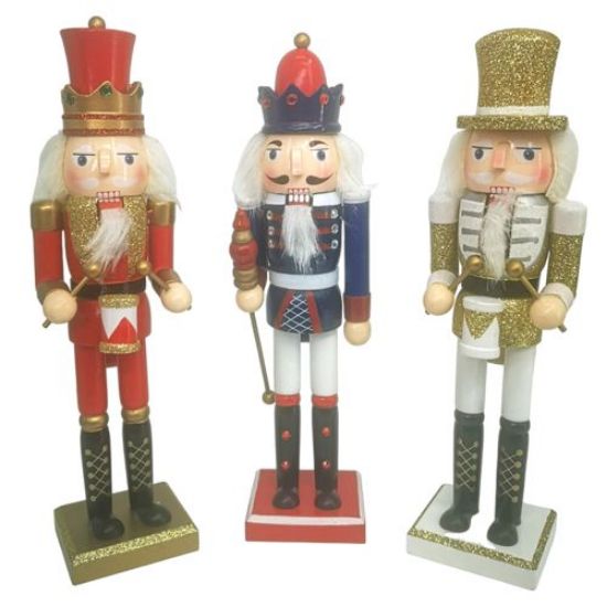 Picture of 30cm WOODEN CHRISTMAS NUTCRACKER FIGURE ASSORTED X 24pcs