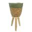 Picture of 31cm ROUND GRASS PLANTER WITH WOODEN LEGS NATURAL/GREEN