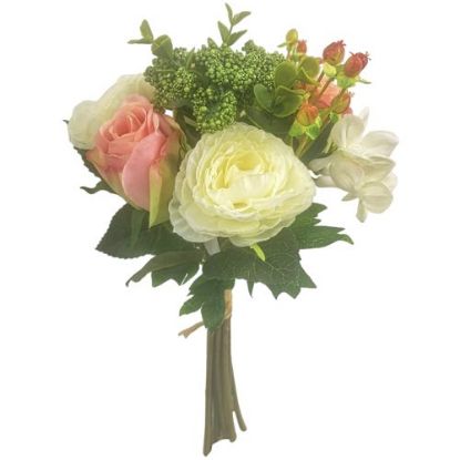 Picture of 34cm CAMELLIA ROSE AND HYPERICUM BOUQUET IVORY/PINK