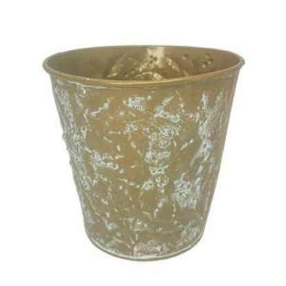Picture of 13cm METAL ROUND POT WITH HOLLY DESIGN GOLD