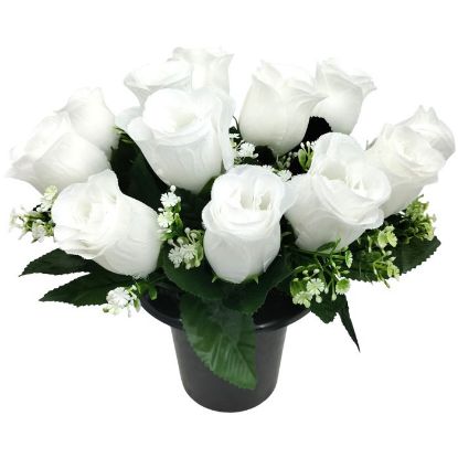 Picture of CEMETERY POT WITH ROSEBUDS AND GYP (12 HEADS) WHITE