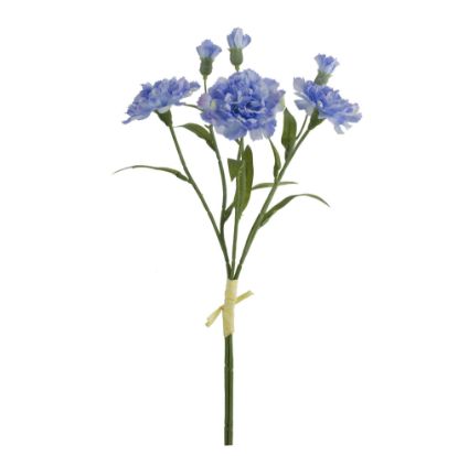 Picture of 40cm CARNATION BUNDLE (3 STEMS) WITH RAFFIA TIE BLUE