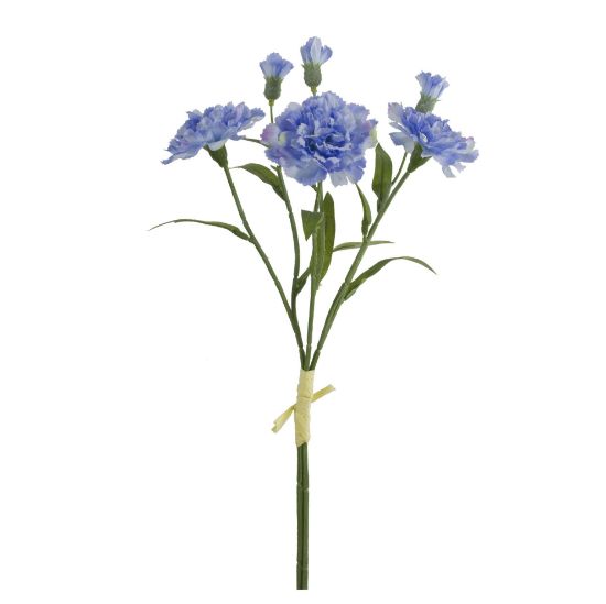 Picture of 40cm CARNATION BUNDLE (3 STEMS) WITH RAFFIA TIE BLUE